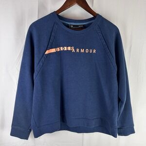 Under Armour Sweatshirt Womens Size Large Blue Crew Logo Fleece‎ Loose fit